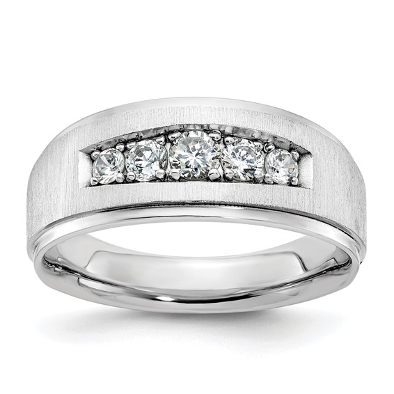 IBGoodman 14k White Gold 1/2 carat Lab Grown Diamond VS/SI+ G+ Complete Polished and Brushed Five Stone Men's Ring
