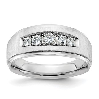 IBGoodman 14k White Gold Men's Polished and Brushed 5-Stone 1/2 Carat AA Quality Diamond Ring