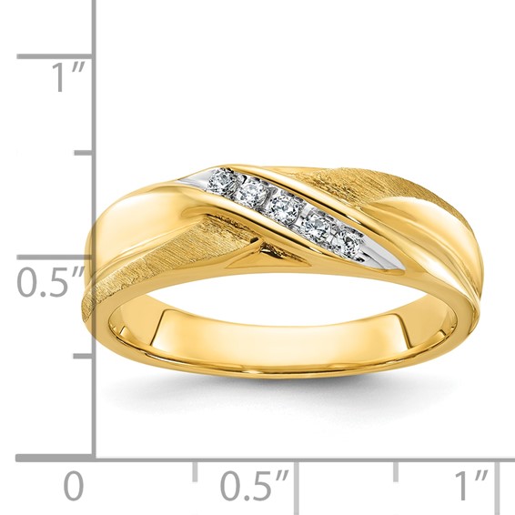IBGoodman 14K with White Rhodium Men's Polished and Satin X 1/10 Carat AA Quality Diamond Ring