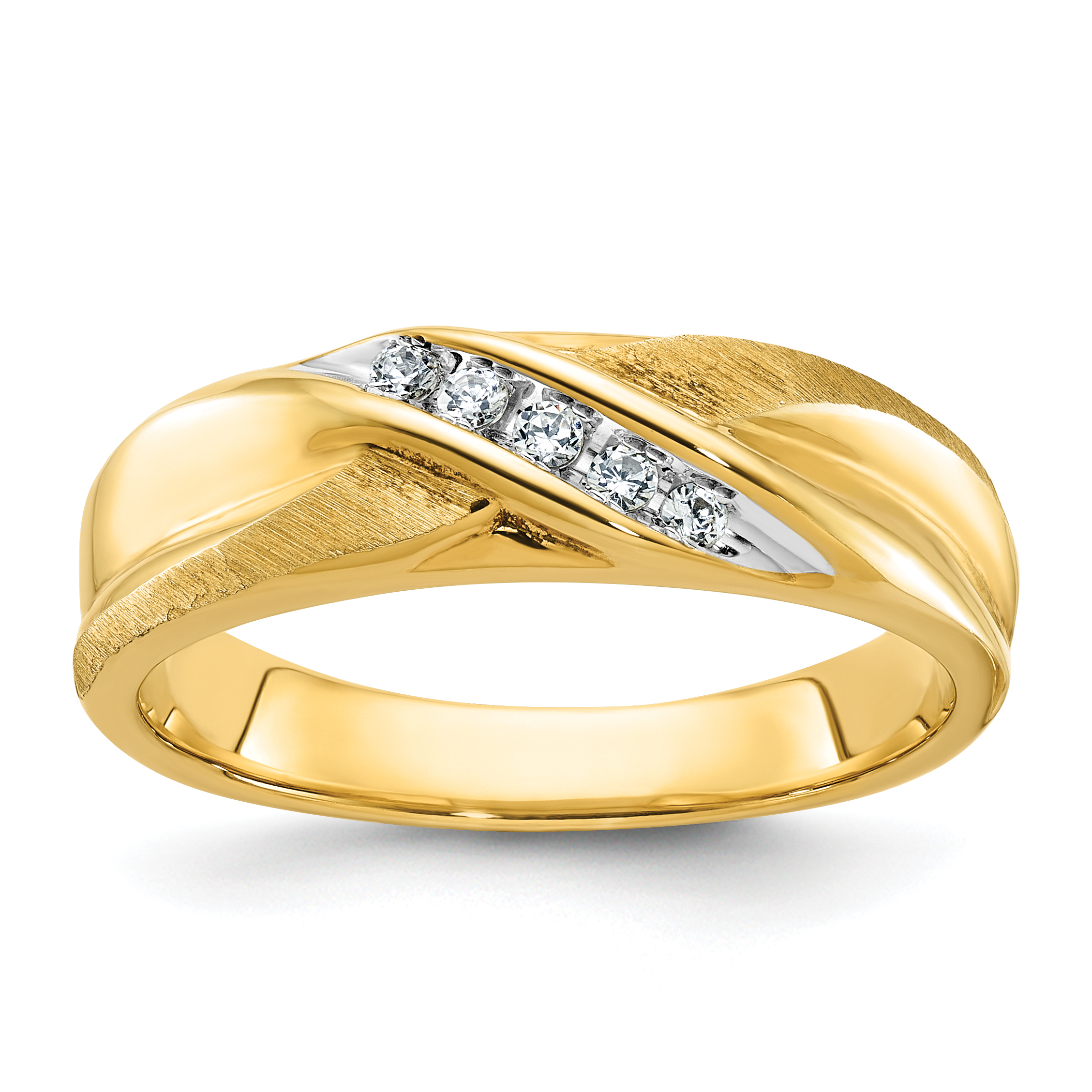 IBGoodman 14k 1/10 carat Lab Grown Diamond VS/SI+ G+ Complete Polished and Satin Men's Ring (B58125-4YLG)