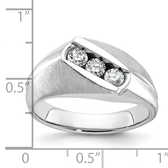 IBGoodman 14k White Gold Men's Polished and Satin 3-Stone 1/2 Carat AA Quality Diamond Ring