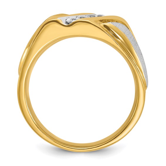 IBGoodman 14k Two-tone Men's Polished Satin and Grooved 4-Stone 1/4 Carat AA Quality Diamond Ring