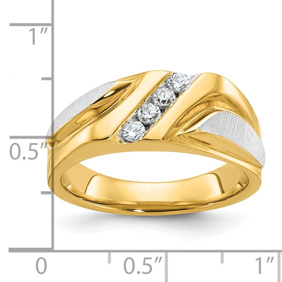 IBGoodman 14k Two-tone Men's Polished Satin and Grooved 4-Stone 1/4 Carat AA Quality Diamond Ring