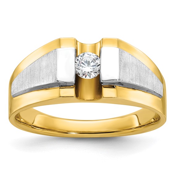 IB Goodman 14k Two-tone Mens Polished and Satin 1/4 carat Diamond Complete Ring