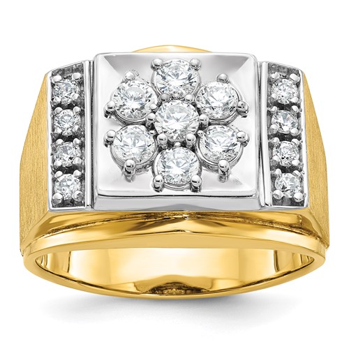 IBGoodman 14K Two Tone 1 Carat Lab Grown Diamond VS SI+ G+ Complete Men's Polished and Satin Cluster Ring