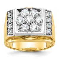 IBGoodman 14K Two Tone 1.50 Carat Lab Grown Diamond VS SI+ G+ Complete Men's Polished and Satin Cluster Ring view 1