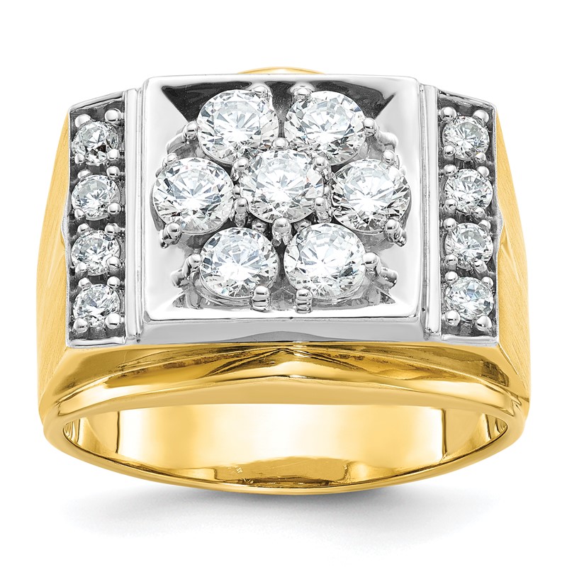IBGoodman 14k Two Tone 1 1/2 carat Lab Grown Diamond VS/SI+ G+ Complete Men's Polished and Satin Cluster Ring