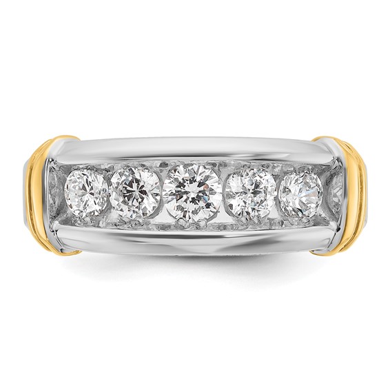 IBGoodman 14k Two-tone Men's Polished and Grooved 5-Stone 1 Carat AA Quality Diamond Ring