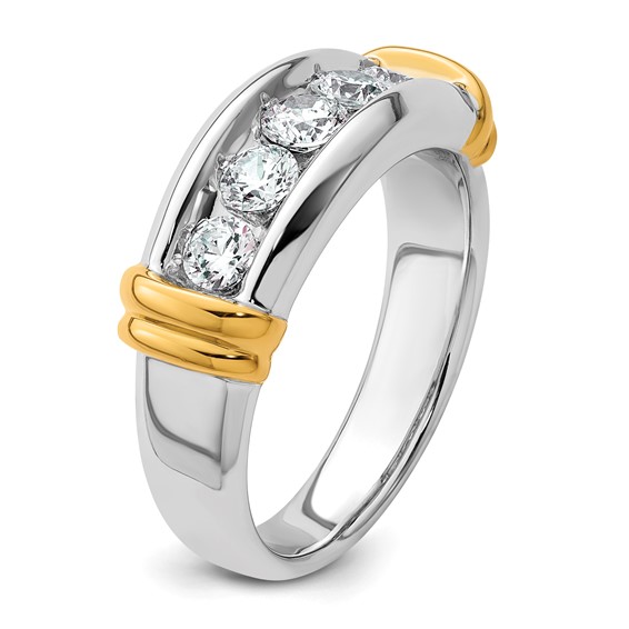 IBGoodman 14k Two-tone Men's Polished and Grooved 5-Stone 1 Carat AA Quality Diamond Ring