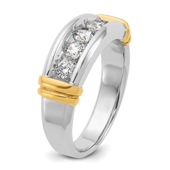 IBGoodman 14k Two-tone Men's Polished and Grooved 5-Stone 1 Carat AA Quality Diamond Ring