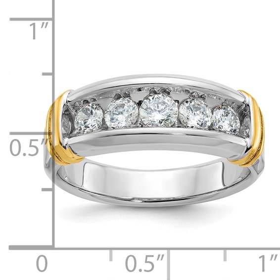 IBGoodman 14k Two-tone Men's Polished and Grooved 5-Stone 1 Carat AA Quality Diamond Ring