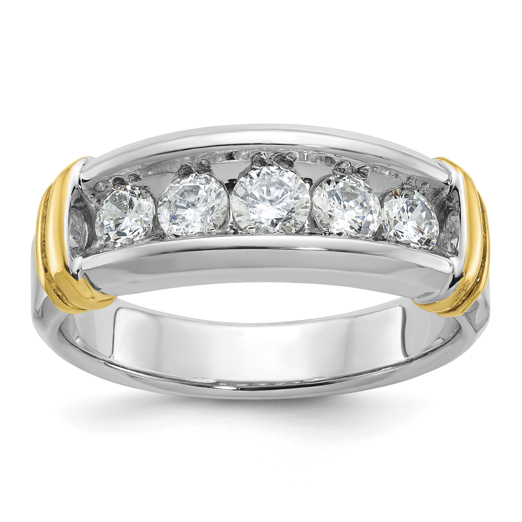 IBGoodman 14k Two-tone Men's Polished and Grooved 5-Stone 1 Carat AA Quality Diamond Ring (B58266-4WYAA)