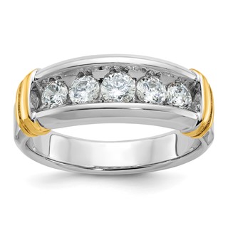 IBGoodman 14k Two-tone Men's Polished and Grooved 5-Stone 1 Carat AA Quality Diamond Ring