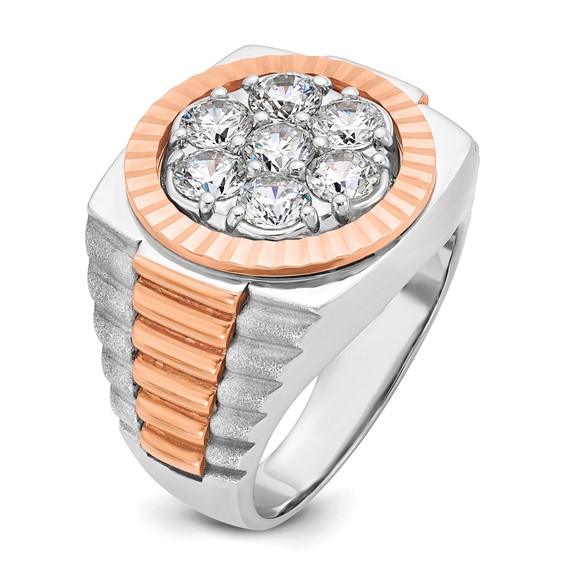 IBGoodman 14k White and Rose Gold Men's Polished Satin and Diamond-cut Round 2 Carat AA Quality Diamond Cluster Ring