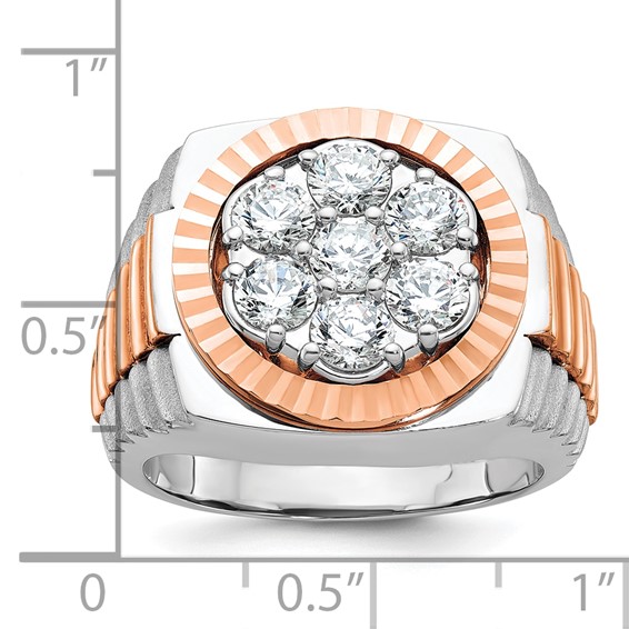 IBGoodman 14k White and Rose Gold Men's Polished Satin and Diamond-cut Round 2 Carat AA Quality Diamond Cluster Ring