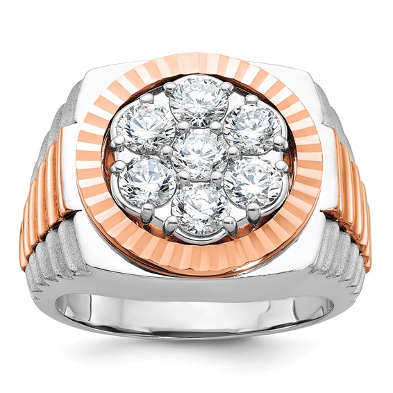 IBGoodman 14k White and Rose Gold Men's Polished Satin and Diamond-cut Round 2 Carat AA Quality Diamond Cluster Ring