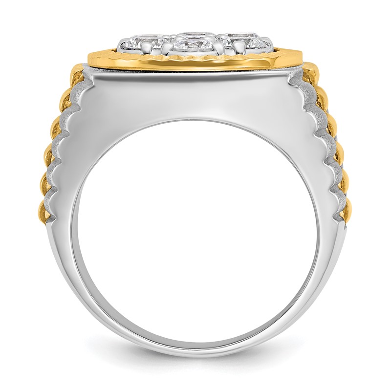 IBGoodman 14k Two-Tone 2 carat Lab Grown Diamond VS/SI+ G+ Complete Ribbed Men's Cluster Ring