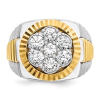 IBGoodman 14K Two-Tone 2 Carat Lab Grown Diamond VS SI+ G+ Complete Ribbed Men's Cluster Ring view 4