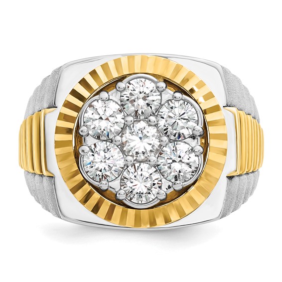 IBGoodman 14k Two-tone Men's Polished Satin and Diamond-cut Round Cluster Ring Mounting