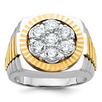 IBGoodman 14K Two-Tone 2 Carat Lab Grown Diamond VS SI+ G+ Complete Ribbed Men's Cluster Ring view 1