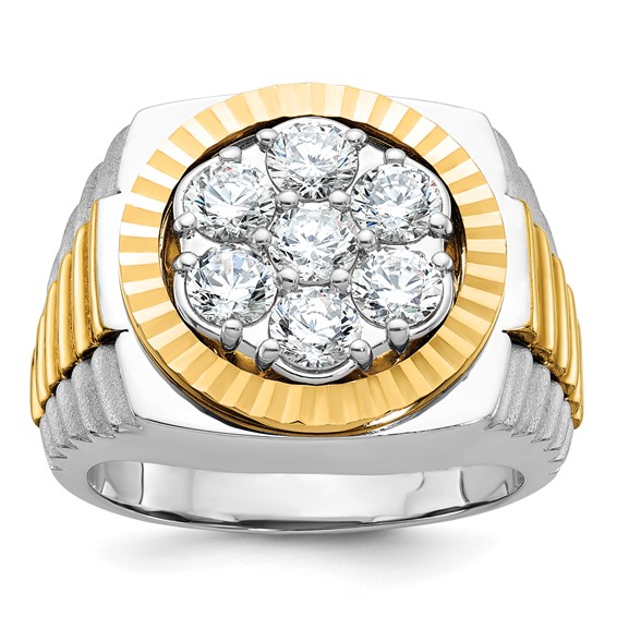 IBGoodman 14k Two-tone Men's Polished Satin and Diamond-cut Round Cluster Ring Mounting