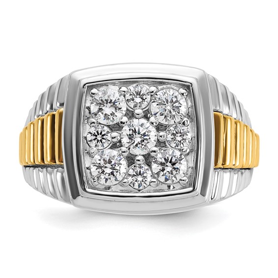 IBGoodman 10k Two-tone Men's Polished and Textured 1 Carat A Quality Diamond Cluster Ring