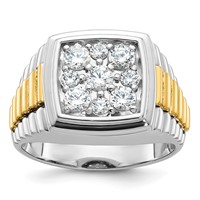 IBGoodman 14K Two Tone 1 Carat Lab Grown Diamond VS SI+ G+ Complete Men's Polished and Satin Cluster Ring view 1