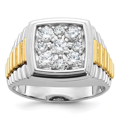 IBGoodman 14K Two Tone 1 Carat Lab Grown Diamond VS SI+ G+ Complete Men's Polished and Satin Cluster Ring
