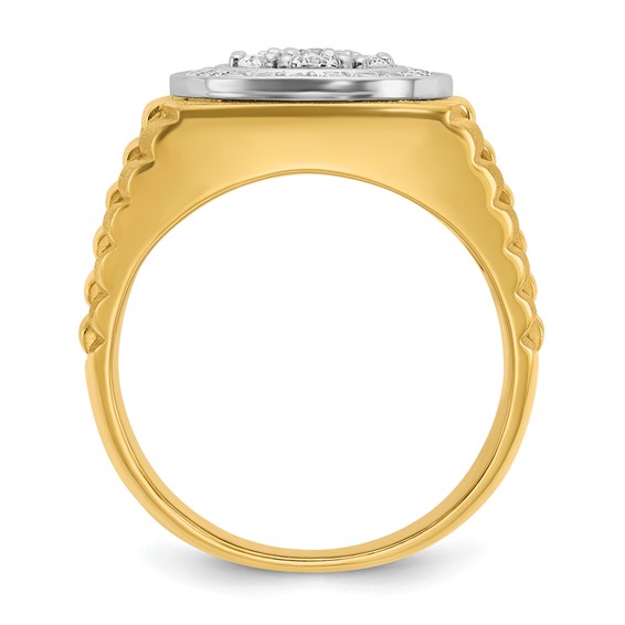 14k Two-tone IBGoodman Men's Polished Satin & Textured Diamond Ring
