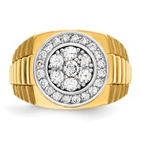 IBGoodman 14K Two-Tone 1 Carat Lab Grown Diamond VS SI+ G+ Complete Satin and Textured Men's Cluster Ring view 4