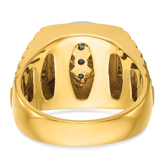 14k Two-tone IBGoodman Men's Polished Satin & Textured Diamond Ring