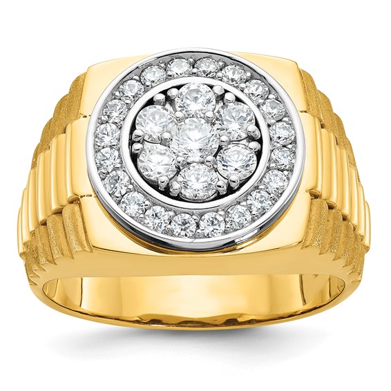 14k Two-tone IBGoodman Men's Polished Satin & Textured Diamond Ring