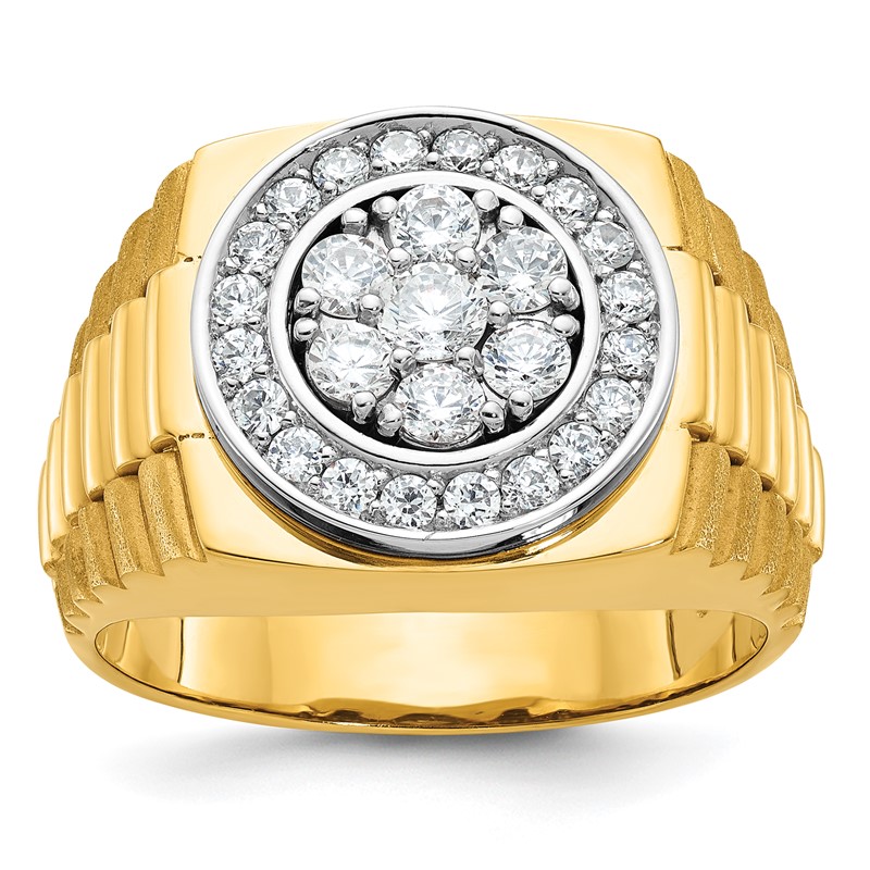 IBGoodman 14k Two-Tone 1 carat Lab Grown Diamond VS/SI+ G+ Complete Satin and Textured Men's Cluster Ring