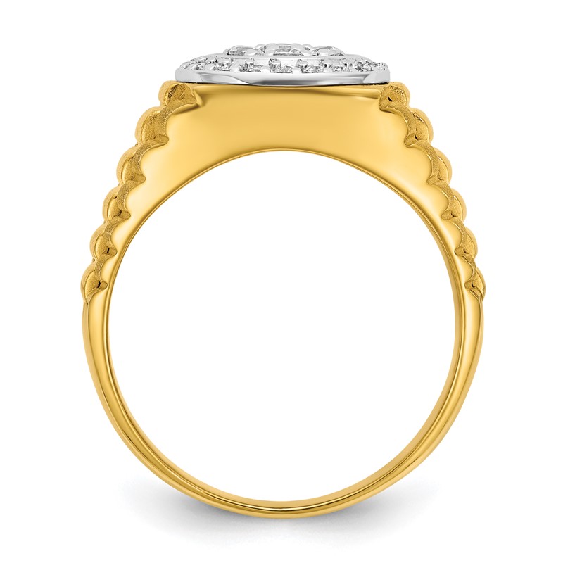 IBGoodman 14k Two-Tone 1/2 carat Lab Grown Diamond VS/SI+ G+ Round Complete Polished Satin and Ribbed Men's Cluster Ring
