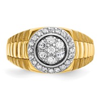 IBGoodman 14K Two-Tone 0.50 Carat Lab Grown Diamond VS SI+ G+ Round Complete Polished Satin and Ribbed Men's Cluster Ring view 4