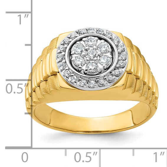 IB Goodman 14k Two-tone Mens Polished Satin and Ribbed Round Cluster Halo Ring Mounting