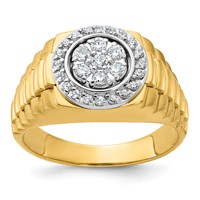 IBGoodman 14K Two-Tone 0.50 Carat Lab Grown Diamond VS SI+ G+ Round Complete Polished Satin and Ribbed Men's Cluster Ring view 1