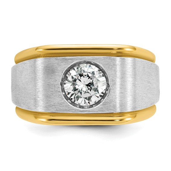 IB Goodman 14k Two-tone Mens Polished and Satin 1 carat Diamond Complete Ring