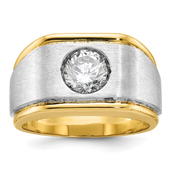 IB Goodman 14k Two-tone Mens Polished and Satin 1 carat Diamond Complete Ring