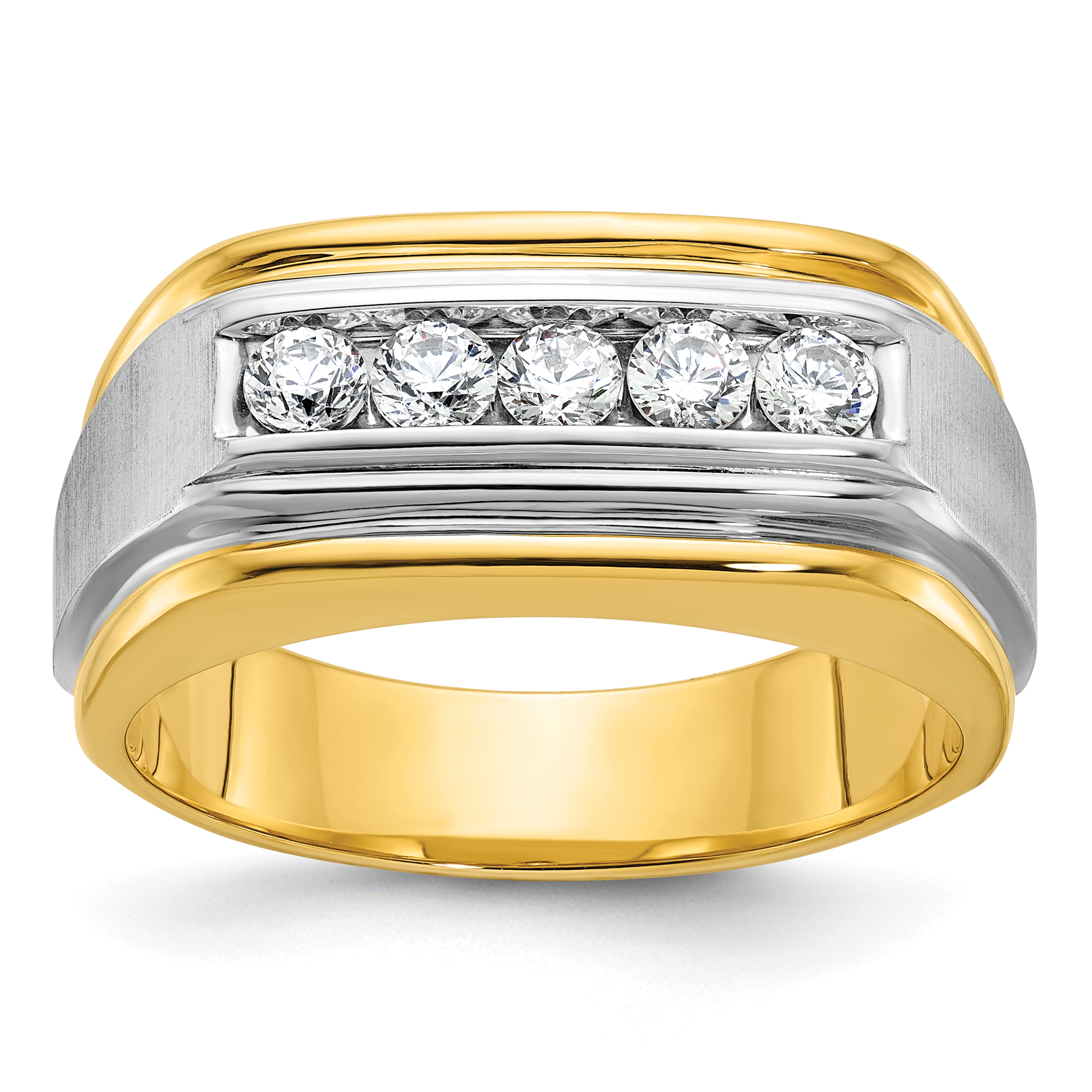 IBGoodman 14k Two-tone Men's Polished Satin and Grooved 5-Stone 1/2 Carat A Quality Diamond Ring (B58389-4YWAA)