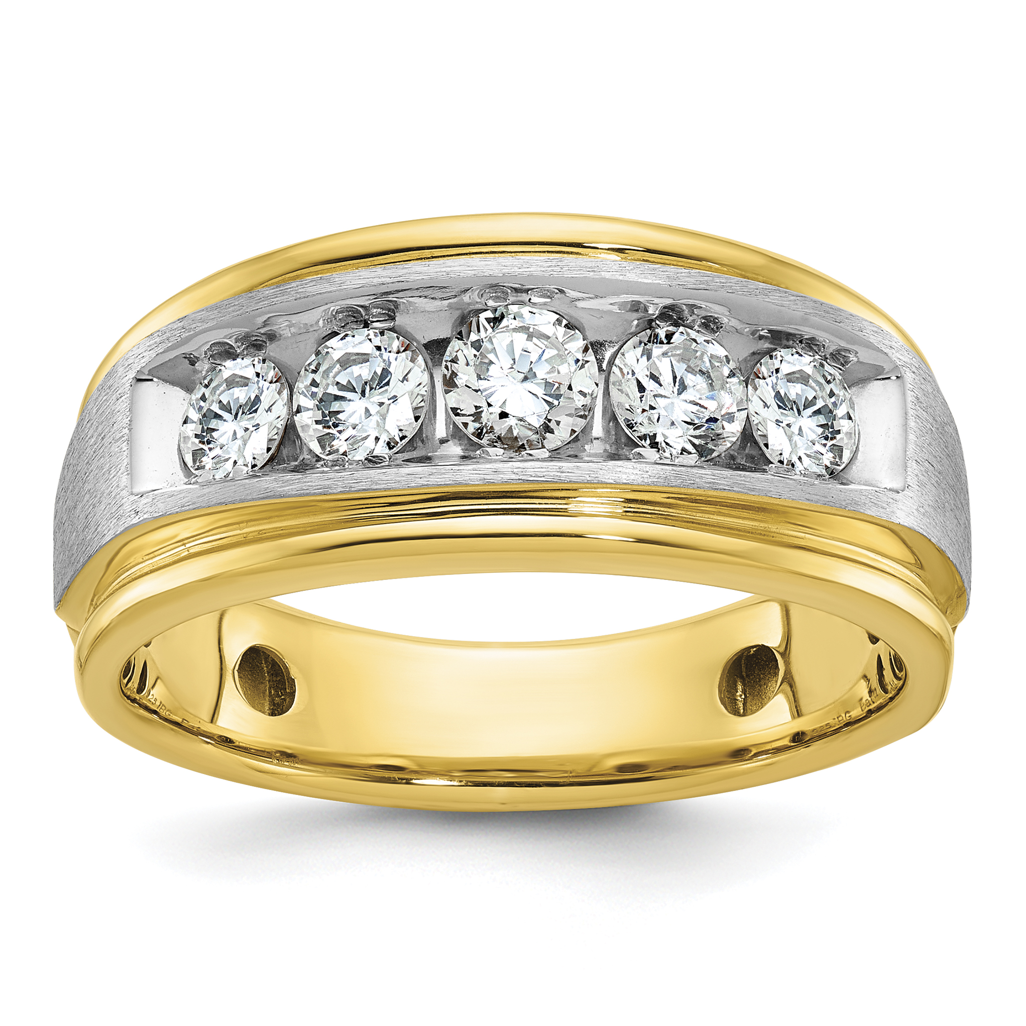 IBGoodman 14k Two-tone Men's Polished Satin and Grooved 5-Stone 1 Carat AA Quality Diamond Ring (B58399-4YWAA)