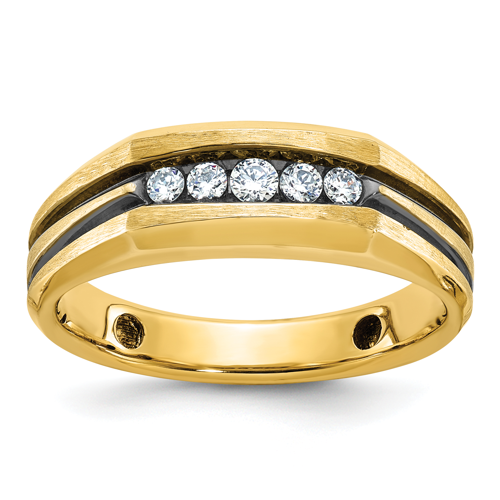 IBGoodman 10k with Black Rhodium Men's Polished Satin and Grooved 1/4 Carat A Quality Diamond 5-Stone Ring (B58400-0YA)
