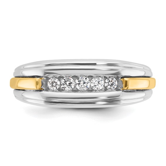 IBGoodman 14k Two-tone Men's Polished and Grooved 5-Stone 1/4 Carat AA Quality Diamond Ring