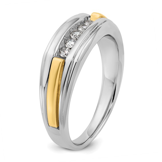 IBGoodman 14k Two-tone Men's Polished and Grooved 5-Stone 1/4 Carat AA Quality Diamond Ring