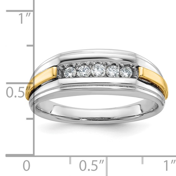 IBGoodman 14k Two-tone Men's Polished and Grooved 5-Stone 1/4 Carat AA Quality Diamond Ring