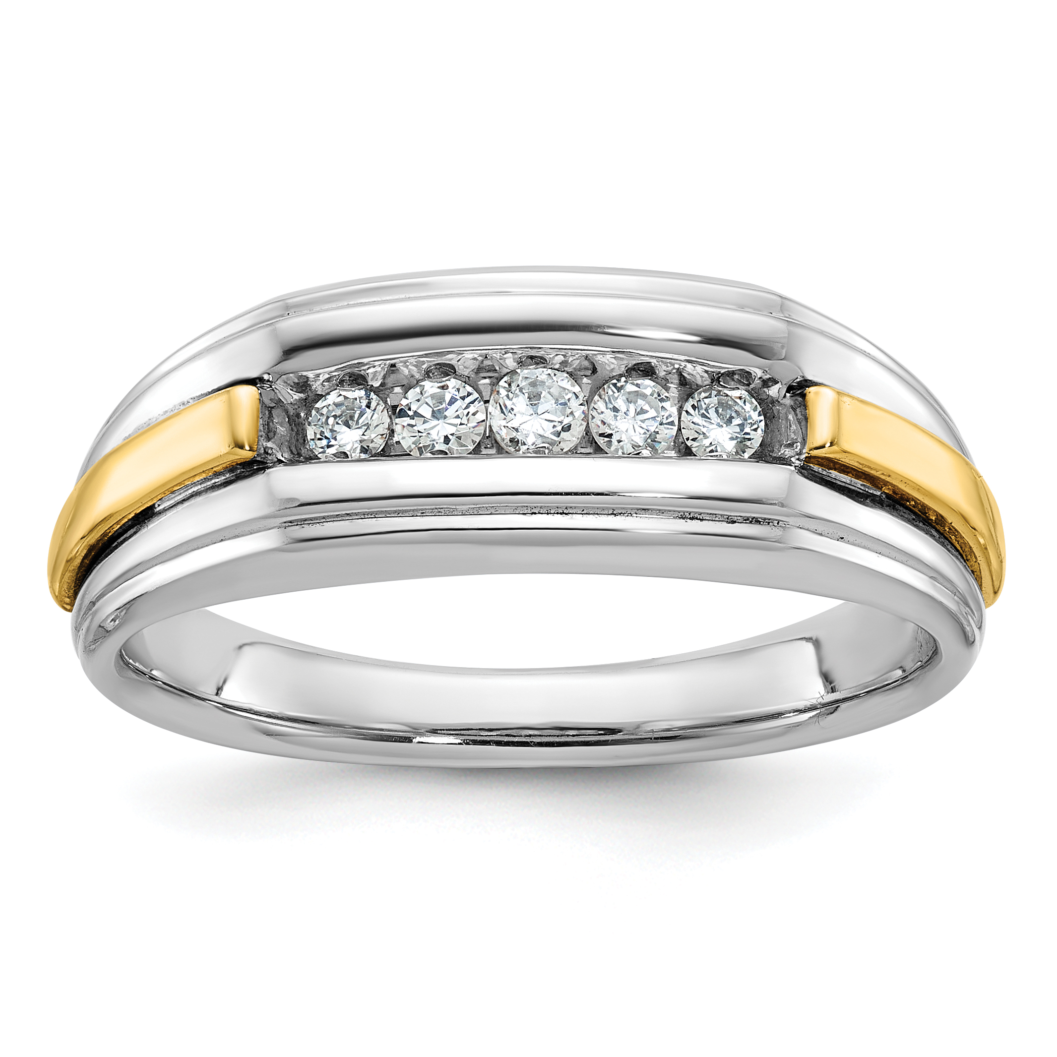 IBGoodman 14k Two-tone Men's Polished and Grooved 5-Stone 1/4 Carat AA Quality Diamond Ring (B58449-4WYAA)