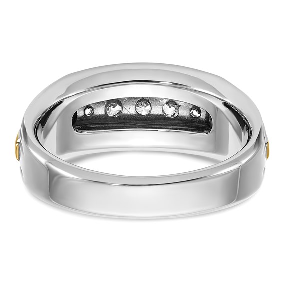IBGoodman 14k Two-tone Men's Polished Satin and Grooved 5-Stone 1/2 Carat AA Quality Diamond Ring