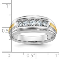 IBGoodman 14K Two-tone Polished Satin and Grooved Five Stone Men's Ring Mounting view 3