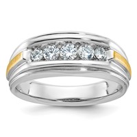 IBGoodman 14K Two-tone Polished Satin and Grooved Five Stone Men's Ring Mounting view 1