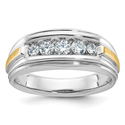 IBGoodman 14K Two-tone Polished Satin and Grooved Five Stone Men's Ring Mounting